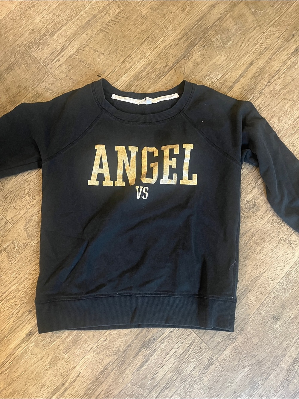 Victoria's Secret Black Sweatshirt with Gold 'ANGEL' Logo